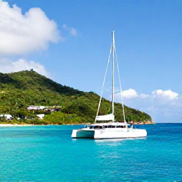 Caribbean Holidays, April Couples Holidays, Couple sailing on a catamaran beside green islands and brilliant blue Caribbean sea near Saint Martin