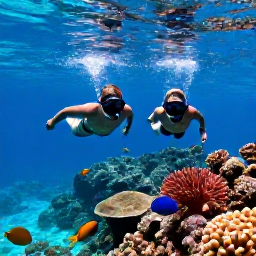 Caribbean Holidays, April Couples Holidays, Couple snorkelling in clear shallow water above colourful coral and tropical fish near St John, United States Virgin Islands