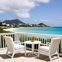 Caribbean Holidays, April Couples Holidays, Stylish boutique hotel terrace with two chairs overlooking the Caribbean Sea in Saint Barth&eacute;lemy
