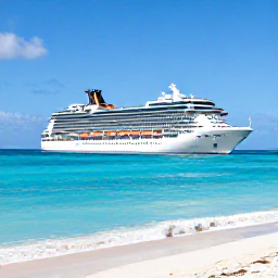 Caribbean Holidays, April Cruises, A modern cruise ship sailing past the turquoise waters and white sandy beaches of Grand Turk in bright April sunshine
