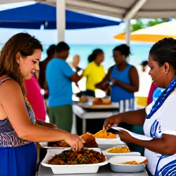 Caribbean Holidays, April Culture Holidays, Local seafood market and traditional Caribbean food being prepared at a relaxed outdoor gathering in Grand Turk, Turks and Caicos Islands