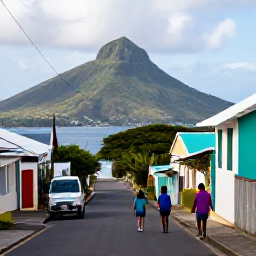 Caribbean Holidays, April Culture Holidays, Travellers exploring a warm, welcoming village street and coastal scenery on Nevis, with Mount Nevis rising behind