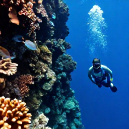 Caribbean Holidays, April Diving, A diver swimming beside a dramatic coral wall and tropical fish near Bayahibe, Dominican Republic