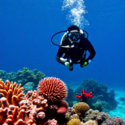 Caribbean Holidays, April Diving, A scuba diver exploring a colourful Caribbean coral reef in clear blue water off the Dominican Republic