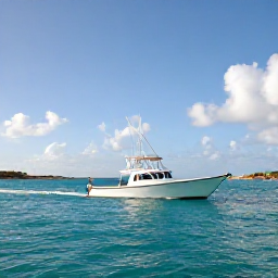 Caribbean Holidays, April Fishing, A small sport fishing boat heading out from the turquoise waters of Saint Martin and Sint Maarten on a bright April morning
