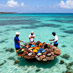 Caribbean Holidays, April Fishing, Anglers catching colourful reef fish beside a clear coral reef near Saint Martin, with Sint Maarten visible in the distance