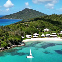 Caribbean Holidays, April Getaway, Aerial view of green British Virgin Islands, turquoise water, sailing boats and a quiet adults-only resort in April sunshine