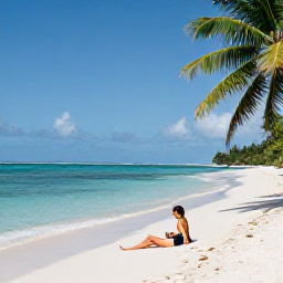 Caribbean Holidays, April Getaways, Couple relaxing on a secluded white-sand beach in the Grenadines with calm turquoise sea and palm trees