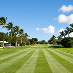 Caribbean Holidays, April Golf Holidays, Golfer teeing off on a manicured Grand Cayman course with palm trees and bright blue sky