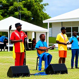 Caribbean Holidays, April Holidays, Colourful April cultural celebrations in Kingstown, Saint Vincent and the Grenadines, with local musicians and families enjoying the warm Caribbean sunshine