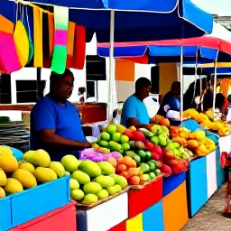 Caribbean Holidays, April Holidays, Kingstown market in April with colourful fruit stalls, local crafts and friendly vendors in a lively Caribbean street scene