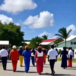 Caribbean Holidays, April Holidays, Traditional Easter celebration in Saint Martin and Sint Maarten, with churchgoers, flowers, colourful clothing and a sunny village setting