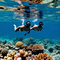Caribbean Holidays, April Honeymoons, Couple snorkelling over colourful coral reef in clear Caribbean water near Tobago