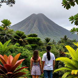 Caribbean Holidays, April Honeymoons, Honeymoon couple exploring lush tropical forest on Saint Kitts near Mount Liamuiga, with volcanic peaks and tropical plants