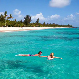 Caribbean Holidays, April Honeymoons, Newlywed couple swimming and snorkelling in clear turquoise water beside a sandy cove on Saint Barth&eacute;lemy