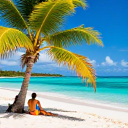 Caribbean Holidays, April Honeymoons, Romantic secluded beach on Bequia in the Grenadines with a couple sitting beneath a palm tree beside clear turquoise water