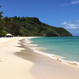 Caribbean Holidays, April Honeymoons, Secluded sandy beach with clear turquoise water, sun loungers and lush green hills in Tobago