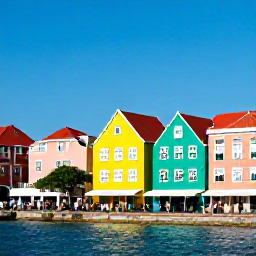 Caribbean Holidays, April in Cura&ccedil;ao, Colourful historic Willemstad waterfront in Cura&ccedil;ao with Dutch colonial buildings, blue sky and pedestrians exploring the city