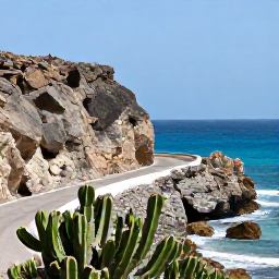 Caribbean Holidays, April in Cura&ccedil;ao, Cura&ccedil;ao coastal road with rugged cliffs, cactus plants and a distant turquoise sea under bright April sunshine