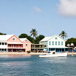Caribbean Holidays, April Instagram Hotspots, A lively Caribbean waterfront in Bridgetown, Barbados, with pastel buildings, fishing boats, palm trees and visitors enjoying a sunny afternoon