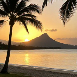 Caribbean Holidays, April Instagram Hotspots, Sunset over Nevis Peak viewed from a quiet Saint Kitts beach, with palm silhouettes and calm golden Caribbean water