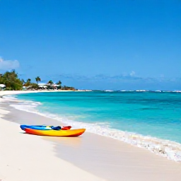 Caribbean Holidays, April Instagram Spots, Turquoise lagoon, white sand and colourful kayaks near a quiet beach on Saint Martin, photographed in clear April sunshine