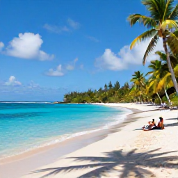 Caribbean Holidays, April Luxury Holidays, A secluded Montserrat beach with clear blue water, volcanic sand, palm trees and a couple relaxing near the shore