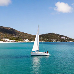 Caribbean Holidays, April Luxury Holidays, Couple sailing on calm turquoise water past secluded coves and green hills around Saint Martin and Sint Maarten