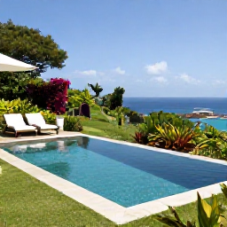 Caribbean Holidays, April Luxury Holidays, Luxury accommodation with a private plunge pool, tropical garden and distant view of Montserrat's coastline