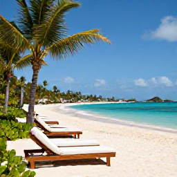 Caribbean Holidays, April Luxury Holidays, Luxury beachfront resort on St Thomas in April, turquoise Caribbean sea, white sand, elegant sun loungers and lush tropical palms