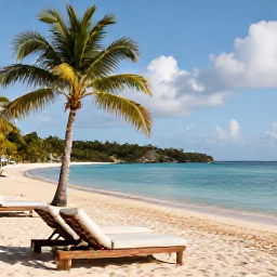 Caribbean Holidays, April Luxury Holidays, Luxury beachfront resort on Virgin Gorda in April, with elegant loungers, palm trees and calm blue sea