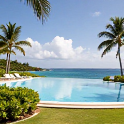 Caribbean Holidays, April Luxury Holidays, Luxury Caribbean resort with an infinity pool overlooking a calm blue sea, lush gardens and bright April sunshine