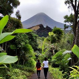 Caribbean Holidays, April Luxury Holidays, Visitors hiking through lush volcanic woodland on Montserrat with Soufri&egrave;re Hills visible in the distance