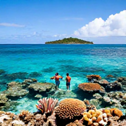 Caribbean Holidays, April Luxury Holidays, Visitors snorkelling over a colourful Caribbean coral reef near a secluded island, clear water and sunny skies