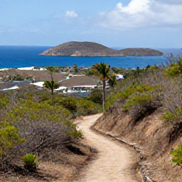 Caribbean Holidays, April Nature Holidays, A scenic green hiking trail through dry tropical vegetation on Saint Martin, overlooking the Caribbean Sea and nearby islands