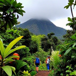 Caribbean Holidays, April Nature Holidays, Hikers walking through emerald rainforest towards La Soufri&egrave;re volcano on Saint Vincent, with misty mountain views and tropical plants