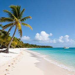 Caribbean Holidays, April Nature Holidays, Peaceful white-sand beach and turquoise lagoon on an unspoilt British Virgin Islands cay in April, with palm trees and a small boat offshore