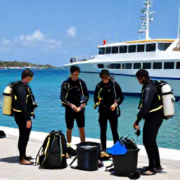 Caribbean Holidays, April Scuba Diving, A friendly group of scuba divers preparing equipment beside a dive boat in a sunny British Virgin Islands harbour