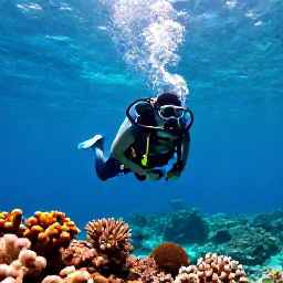 Caribbean Holidays, April Scuba Diving, A scuba diver descending through clear turquoise water above a colourful coral reef in the British Virgin Islands, with sunlight filtering from the surface