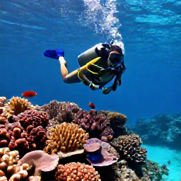 Caribbean Holidays, April Scuba Diving, Colourful coral reef in clear Caribbean water with a scuba diver exploring tropical fish in April sunshine