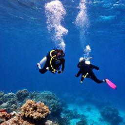 Caribbean Holidays, April Scuba Diving, Divers exploring a healthy Caribbean reef near Saint Barth&eacute;lemy with sunlight filtering through clear water