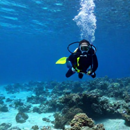 Caribbean Holidays, April Scuba Diving, Scuba diver exploring a clear coral reef in bright April sunlight, Turks and Caicos Islands