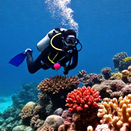 Caribbean Holidays, April Scuba Diving, Scuba diver exploring a colourful coral reef in clear Caribbean water around Saint Martin and Sint Maarten