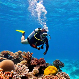 Caribbean Holidays, April Scuba Diving, Scuba diver exploring a colourful coral reef in clear turquoise water off Saint Kitts and Nevis, bright tropical sunlight
