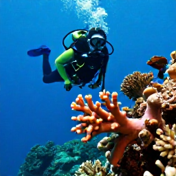 Caribbean Holidays, April Scuba Diving, Scuba diver swimming beside colourful sponges, coral and tropical fish at a Caribbean reef near Saint Martin