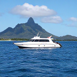 Caribbean Holidays, April Scuba Diving, Scuba diving boat travelling across calm blue Caribbean water with Saint Kitts volcanic mountains in the background