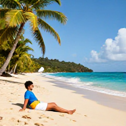 Caribbean Holidays, April Solo Holidays, A solo traveller relaxing on a quiet golden beach in Saint Vincent and the Grenadines, turquoise sea, palm trees, warm April sunshine