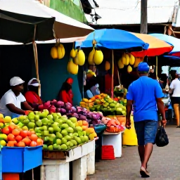Caribbean Holidays, April Solo Holidays, A solo traveller walking through Kingstown market in Saint Vincent, colourful fruit stalls, friendly local vendors, Caribbean street scene