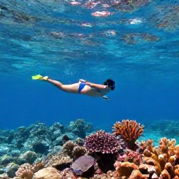 Caribbean Holidays, April Solo Holidays, Solo snorkeller swimming above a colourful Caribbean coral reef in clear blue water, tropical fish and sunlight, realistic holiday photography