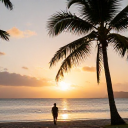 Caribbean Holidays, April Solo Holidays, Solo traveller enjoying a quiet sunrise on a palm-fringed Saint Lucia beach in April